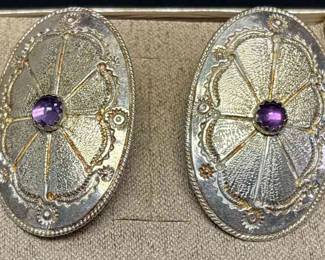 Sterling Amethyst Shield Earrings