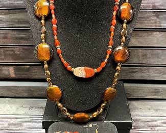 Bead Necklace Strands In Warm Orange Brown Colors