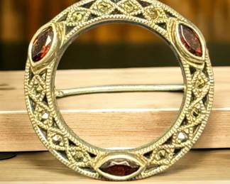 Sterling And Garnet Brooch
