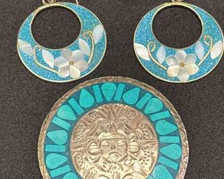 Mexican Sterling Pendant Or Brooch