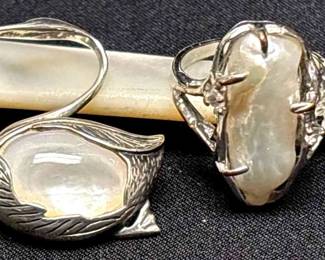 Silver Mother of Pearl Pin, Ring Butter Knife