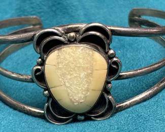 Sterling Cuff With Fossilised Center Stone