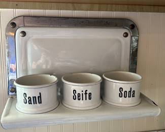 Antique German Enamel Laundry Soap Holder decor