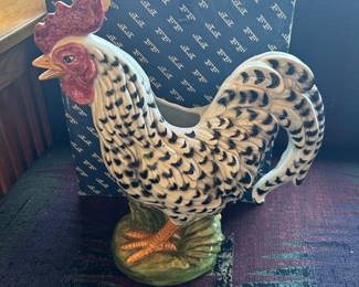 Large Vintage 1990 Fitz & Floyd Black and White Ceramic Rooster 