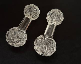 Antique pair crystal barbell knife rest