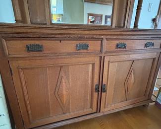Antique Buffet Cabinet with Mirror