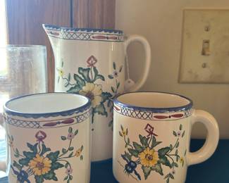 Tiffany & Co. "Lisbon" Hand Painted ceramic pitcher and cups