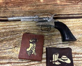 Vintage western wallets, pony boy cap gun toy