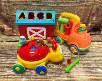3 childrenâs toys, barn, tractor, turtle