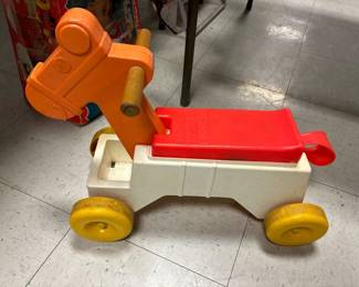 Vintage plastic work horse ride on toy, with bolts