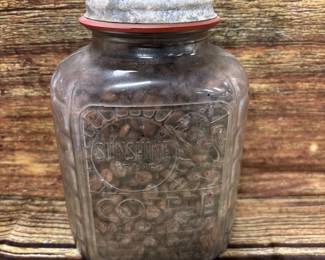 Vintage Sunshine coffee jar, with beans