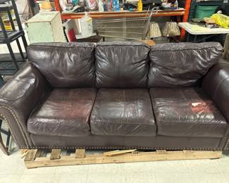 Leather 3 seat couch, sleeper sofa, has wear and tear, 84x36