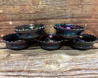 5- Northwood amethyst, carnival glass berry bowls, peacock at the fountain, excellent condition