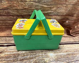 vintage child guidance sewing basket, with spools