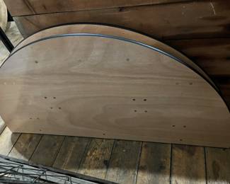 2 half round tables, large round table, several 6 foot plastic tables