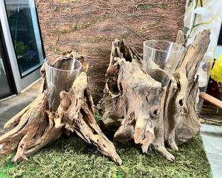 Stump vase/candle holders, faux bark and moss sheets