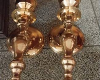 Pair of Vintage Solid Brass Wall Mounted Candle Holder Sconces
