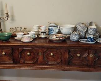 Side board with Polish pottery