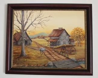 Pauline Keziah Oil on Canvas "Farm/Landscape/Barn" 19.5" x 23.5"