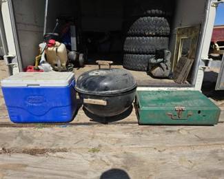 #4016 • Vintage Coleman Camping Grill, Coleman Ice Chest, and Weber...
