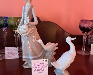 #78	VTG Lladro. #4815 Retided girl w/ goose 12.5" and Goose 6" Lladro Nao #0245	 $ 50.00 																							