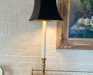 #5	Pair of Polished Brass buffet lamps on wood base w/olympic finial. ($50 each)	 $ 100.00 																							