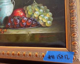 #41	Still Life Oil Painting fruit w/Wood Gold Gilded frame: 15"x12"	 $ 75.00 																							