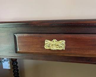 #26	Writing Desk/Entry Way Wood "Cherry/Mahogany" Table - 1 drawer w/turned spindle legs.	 $ 65.00 																							