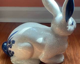 #85	VTG Dedham 89 Signed Large Crackled Pottery Rabbit. 12.5"x10.5"x 7.5"	 $ 45.00 																							