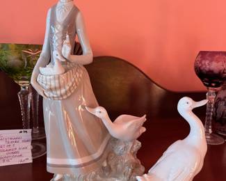 #78	VTG Lladro. #4815 Retided girl w/ goose 12.5" and Goose 6" Lladro Nao #0245	 $ 50.00 																							