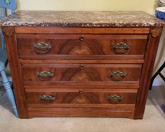 #45	Antique Eastlake Style Victorian 3 drawer dresser/chest of drawers w/ Marble top. 40"x17.5"x29"	 $ 175.00 																							