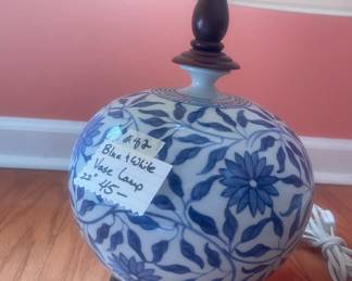#82	Blue & White Vase Lamp 22"	 $ 45.00 																							
