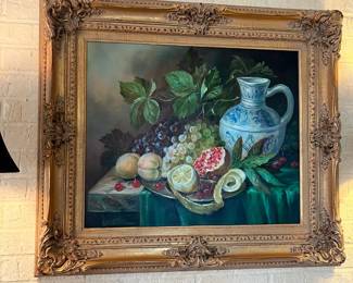 #6	Still Life Oil Painting w/Wood Gold Gilded frame: 27x34	 $ 125.00 																							