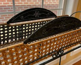 #8	Wrought Iron and Punched Metal plant stand, w/removable cane basket. 30x10x36	 $ 50.00 																							