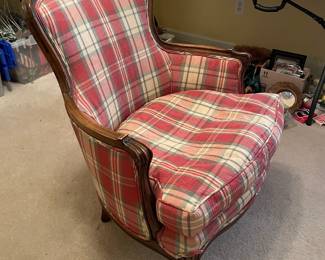 #43	Pair of Barrell Back Accent Chair w/ Red and Cream Plaid and wood claw foot legs. (75 ea)	 $ 150.00 																							