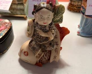 #95	VIntage Chinese Wuca I Porcelain Pottery. Shiwan Lady w/ Fan and Butterfly. Numbered. 12"	 $ 95.00 																							