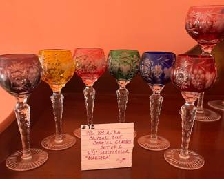 #72	VTG by ajka Crystal cut cordial glasses. Set of 6. 5 1/2 Multicolor. "Marsala"	 $ 90.00 																							