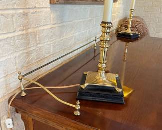 #5	Pair of Polished Brass buffet lamps on wood base w/olympic finial. ($50 each)	 $ 100.00 																							