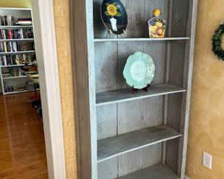 #2	French Blue hand painted, distressed bookshelf/display case. 4 shelves. 35x11.5x71	 $ 175.00 																							