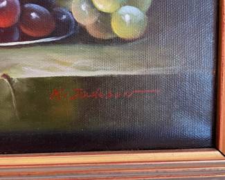 #41	Still Life Oil Painting fruit w/Wood Gold Gilded frame: 15"x12"	 $ 75.00 																							