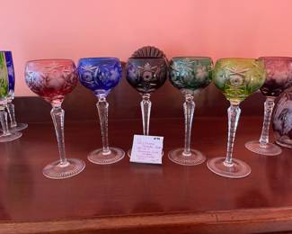 #74	VTG Machtmann Traube signed. Set of 5. Stemmed Wine Glasses. Multicolor. 8.25"	 $ 120.00 																							