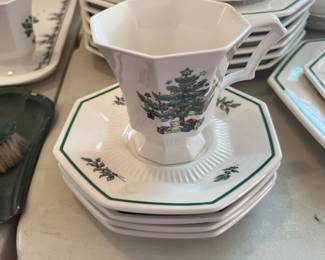 #60	Nikko Christmas Set. 6 Dinner Plates, 3 Bread Plates, 4 Saucers, 3 cups, 1-3 Tiered tray	 $ 25.00 																							