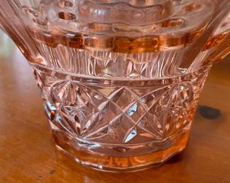 #118	Vintage Allemagne German Pressed Pink Glass - w/flower frog 10.25x6.25x7.25	 $ 55.00 																							
