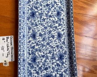 #81	Chinese Chinoiserie Blue & White Tray. 15"	 $ 40.00 																							