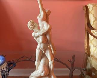 #127	A Santini Style Rape of Sabine Woman - Alabaster Resin Sculpture Statue	 $ 65.00 																							