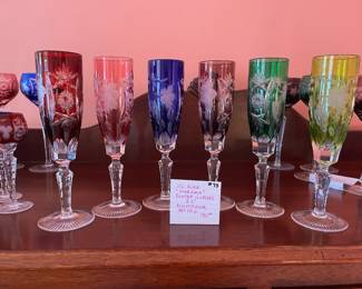 #73	VTG AJKA "Marsala" FLuted glasses 8.5" Multicolor. Set of 6.	 $ 180.00 																							