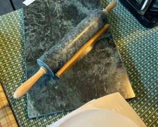 Beautiful marble, cutting board with rolling pin