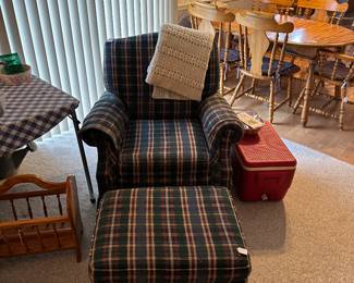 Great plaid chair and ottoman 