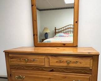 Dresser and mirror, decorative accent on drawers, other matching pieces