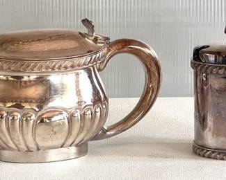 Reed and Barton Teapot, Silverplated Mustard Pot. US Navy